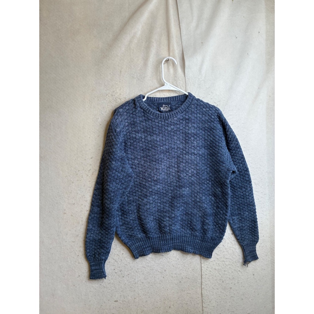 Woolrich Vintage Blue Marl Waffle Knit Crewneck Sweater Mens Large